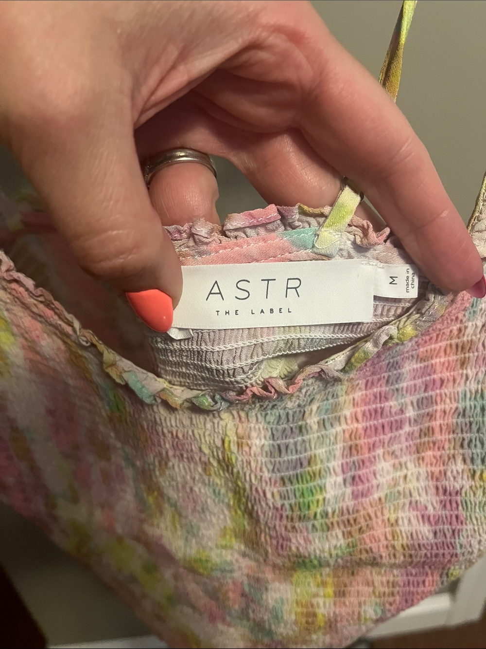 Astr Tie-Dye Smocked Crop Cami - Pink Multi - Size Medium - Picture 3 of 7